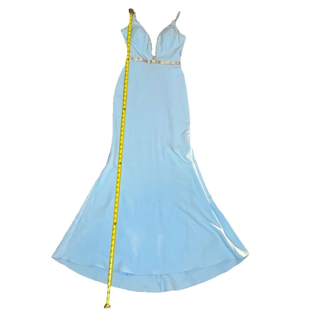 Blue Rhinestone Mermaid Prom Gown Open Back Formal Evening Maxi Dress 6 - Picture 7 of 10